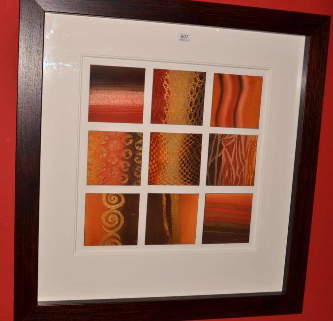 Lot 607 - Nancy Wood (b.1961), Abstract, Acrylic and gold on nine separate panels, each 13cm by 13cm,...