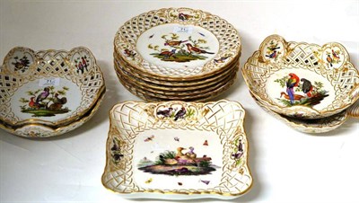 Lot 71 - A Composite Dresden Porcelain Dessert Service, 19th century, painted with exotic birds in...