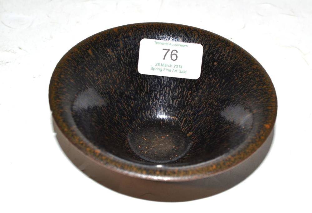Lot 76 - A Chinese Stoneware Tea Bowl, probably Song Dynasty, with hare's fur glaze, 12.2cm diameter