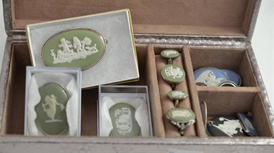 Lot 6 - A box of Wedgwood jewellery including pendants, brooches, etc