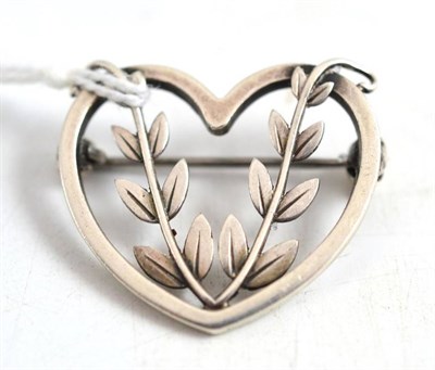 Lot 33 - A Georg Jensen silver leaf and heart brooch