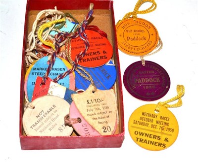 Lot 40 - A collection of card Race Meeting badges including Catterick, Cartmel, Huntingdon, Hexham, Wetherby