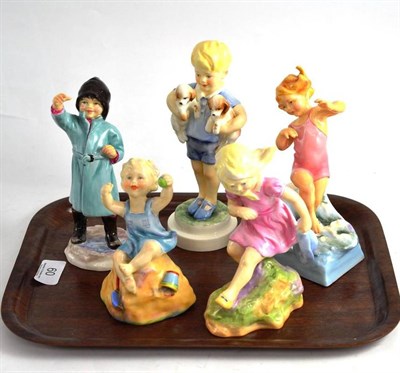 Lot 60 - Five Royal Worcester figures by F Doughty 'March', 'Sabbath Day', 'February', 'July' and...