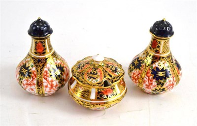 Lot 99 - A three piece Royal Crown Derby condiment set