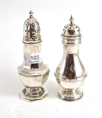 Lot 103 - Two silver sugar casters, Birmingham 1930 and London 1915 (2)