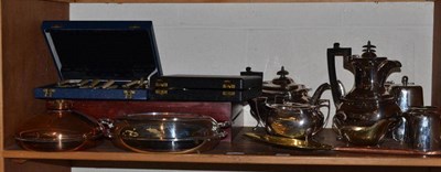 Lot 114 - A collection of silver plate including a canteen, Walker & Hall tea service, copper and brass