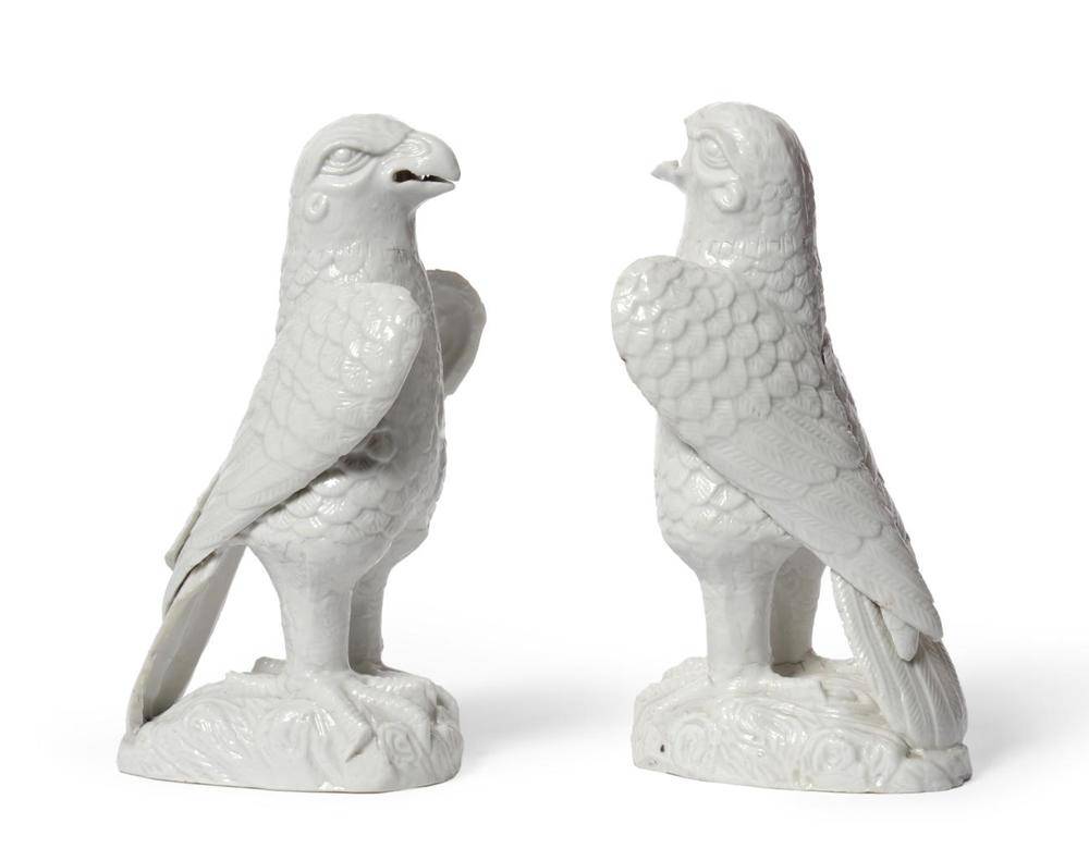 Lot 91 - A Pair of Blanc de Chine Figures of Hawks, Qing Dynasty, 18th century, each with wings folded...