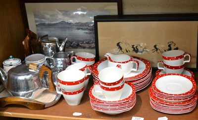 Lot 137 - Midwinter Stylecraft red and white spotty tea service, two pieces Poole pottery, Picquot ware...