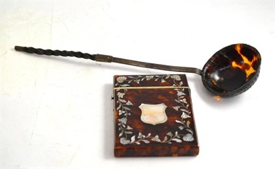 Lot 167 - Tortoiseshell card case and a tortoiseshell and whale bone toddy ladle