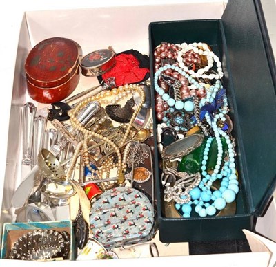 Lot 174 - Glove box, assorted silver jewellery, flatware, costume jewellery etc