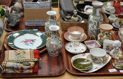 Lot 181 - Three Canton vases, various china, two Baxter prints and two Beswick figures