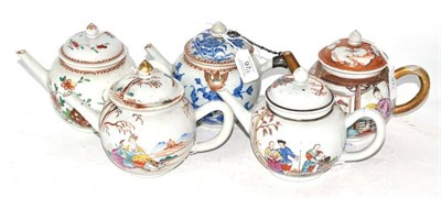 Lot 97 - A Chinese Porcelain Teapot and Cover, Qianlong, painted in famille rose enamels with European...