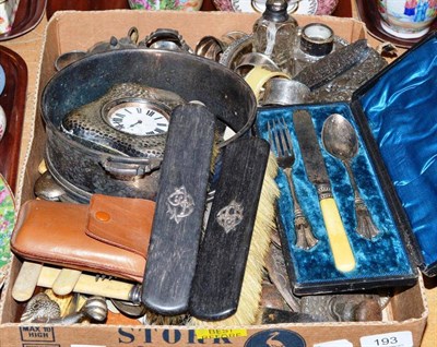 Lot 193 - Box of assorted silver and plate including pocket watch