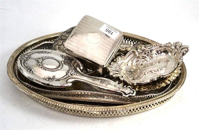 Lot 195 - Pair of silver dishes, silver hinged box, dressing table pieces, silver plate etc