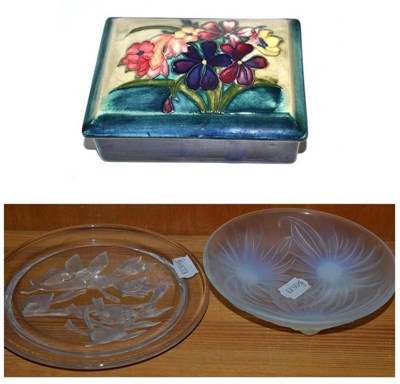 Lot 231 - A Moorcroft pottery box and cover decorated with flowers, an Etling bowl and a limited edition...