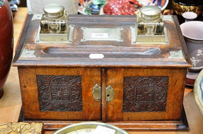 Lot 240 - A late Victorian oak and silver plated stationery cabinet/ink stand