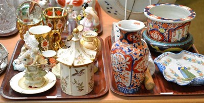 Lot 241 - Two trays including an Imari jardiniere, cloisonne bowl, flower brick, Royal Worcester blush...