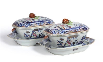 Lot 104 - A Pair of Chinese Porcelain Soup Tureens, Covers and Stands, Qianlong period, of canted rectangular
