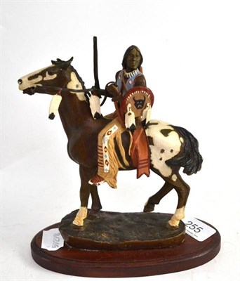 Lot 255 - A cold painted bronze figure of an Indian on a horse