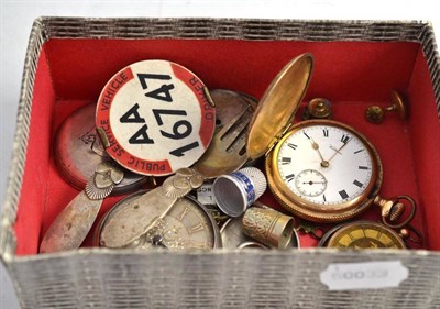 Lot 279 - A silver pocket watch, Waltham plated pocket watch, fob watch stamped '9c', small sterling...