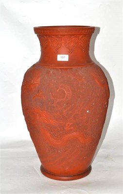 Lot 107 - A Yixing Red Stoneware Baluster Vase, Qing Dynasty, probably late 18th century, with flared...
