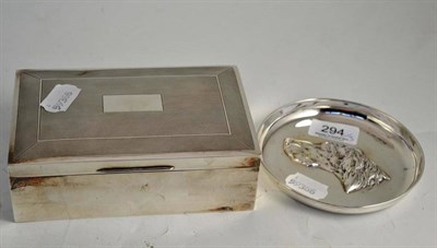 Lot 294 - A silver cigarette box, pin tray and bar brooch