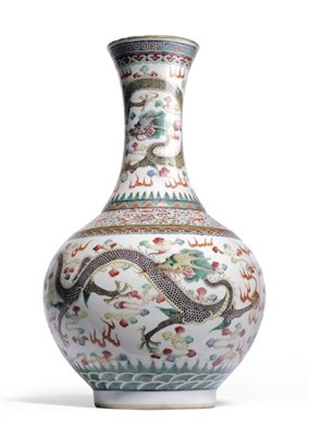 Lot 109 - A Chinese Famille Rose Bottle Vase, Guangxu, of globular form with tall flared neck, decorated...
