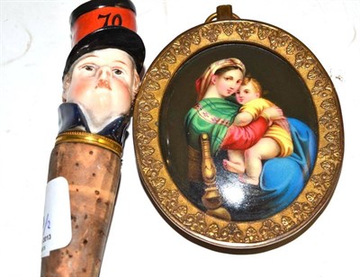 Lot 308 - A novelty bottle stopper modelled as a young boy wearing a hat and numbered '70' and a...