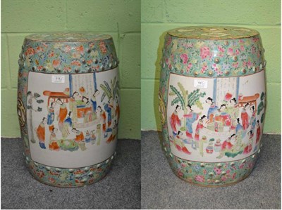 Lot 111 - A Pair of Chinese Famille Rose Garden Seats, late 19th century, of barrel form, each decorated with