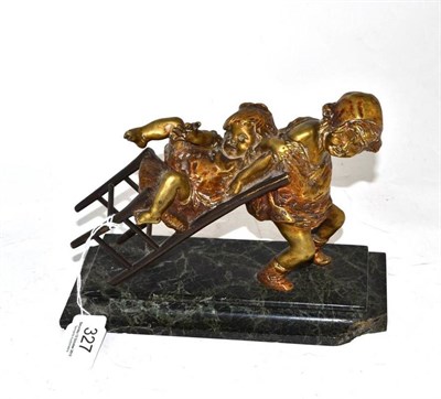 Lot 327 - A French gilt bronze of two children and a chair on marble base (a.f.)