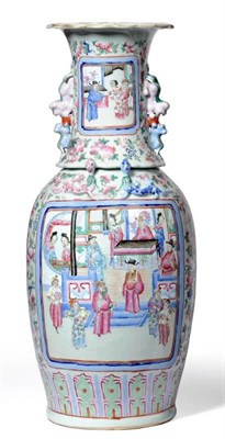 Lot 112 - A Cantonese Famille Rose Vase, mid 19th century, of ovoid form with flared neck, applied with...