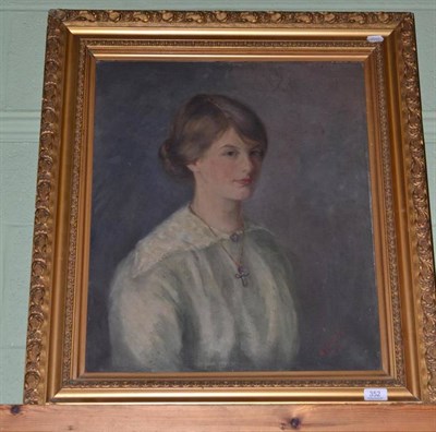 Lot 352 - N. Hutton Squire, portrait of a young lady wearing a green dress, signed and dated 1914, oil on...