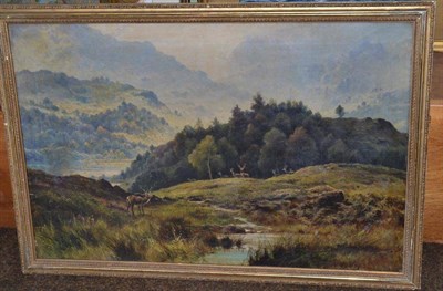 Lot 366 - G.L Douglas, Scottish landscape with stags, signed, oil on canvas