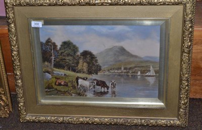 Lot 368 - English School, cattle watering, over-painted print