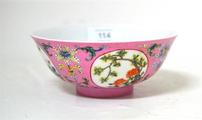Lot 114 - A Chinese Porcelain Bowl, painted in famille rose enamels with circular panels of flowering...