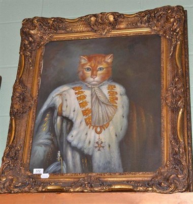 Lot 372 - A decorative oil on canvas of a ginger Tom cat in anthropomorphic costume