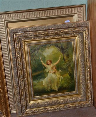 Lot 380 - British School (20th century) two girls in a swing, signed William Carlton, oil on canvas, 29cm...