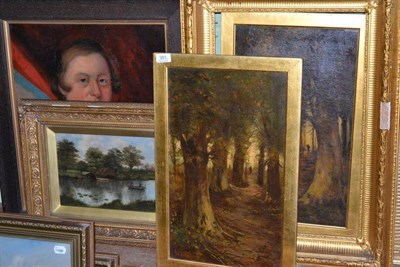 Lot 381 - An oil on canvas portrait of a noble gentleman, two landscape studies and another (4)