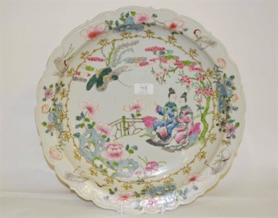 Lot 115 - A Chinese Porcelain Charger, in 18th century style, painted in famille rose enamels with ladies...