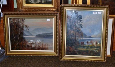 Lot 383 - C W Potter, pair of gilt framed oils dated 1908 and a watercolour landscape (3)