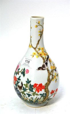 Lot 118 - A Chinese Famille Rose Bottle Vase, 20th century, of pear shape, with short cylindrical neck,...