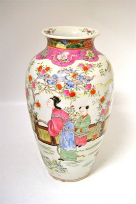 Lot 120 - A Chinese Porcelain Baluster Vase, late 19th/20th century, with everted rim, painted in famille...