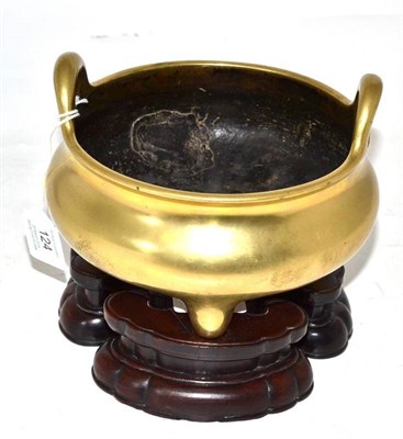 Lot 124 - A Chinese Bronze Censer, Xuande reign mark but not of the period, of cushion circular form with two