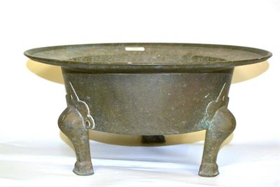 Lot 125 - A Chinese Bronze Censer, in archaic style, of circular form with everted rim, on three cabriole...