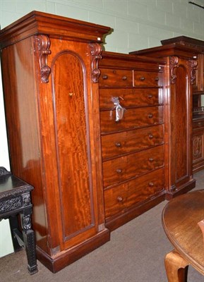 Lot 508 - Victorian break fronted wardrobe the central six height chest of drawers flanked on either side...