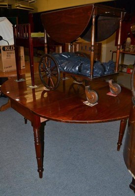 Lot 575 - 19th century mahogany drop leaf table, dinner wagon and a music seat