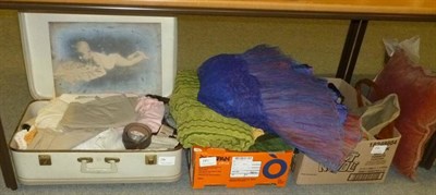 Lot 581 - Quantity of textiles and a tailor's dummy (in nine boxes and one suitcase)