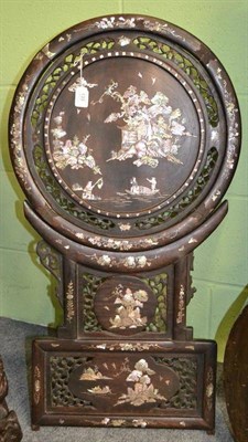 Lot 133 - A Chinese Mother-of-Pearl Inlaid Hardwood Table Screen, late 19th century, of circular form,...