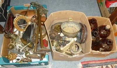 Lot 604 - Quantity of lamps, chimneys, bottles, records etc (in 7 boxes)