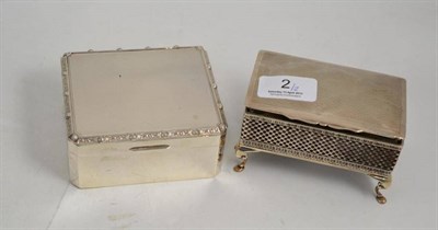 Lot 2 - A silver casket raised on hoof feet and a cigarette box